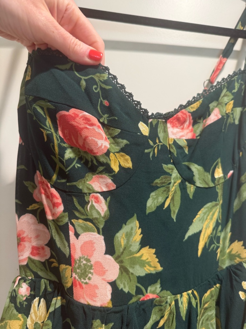 Reformation Dark Green Maxi Dress with Pink Floral Print - Picture 5 of 9